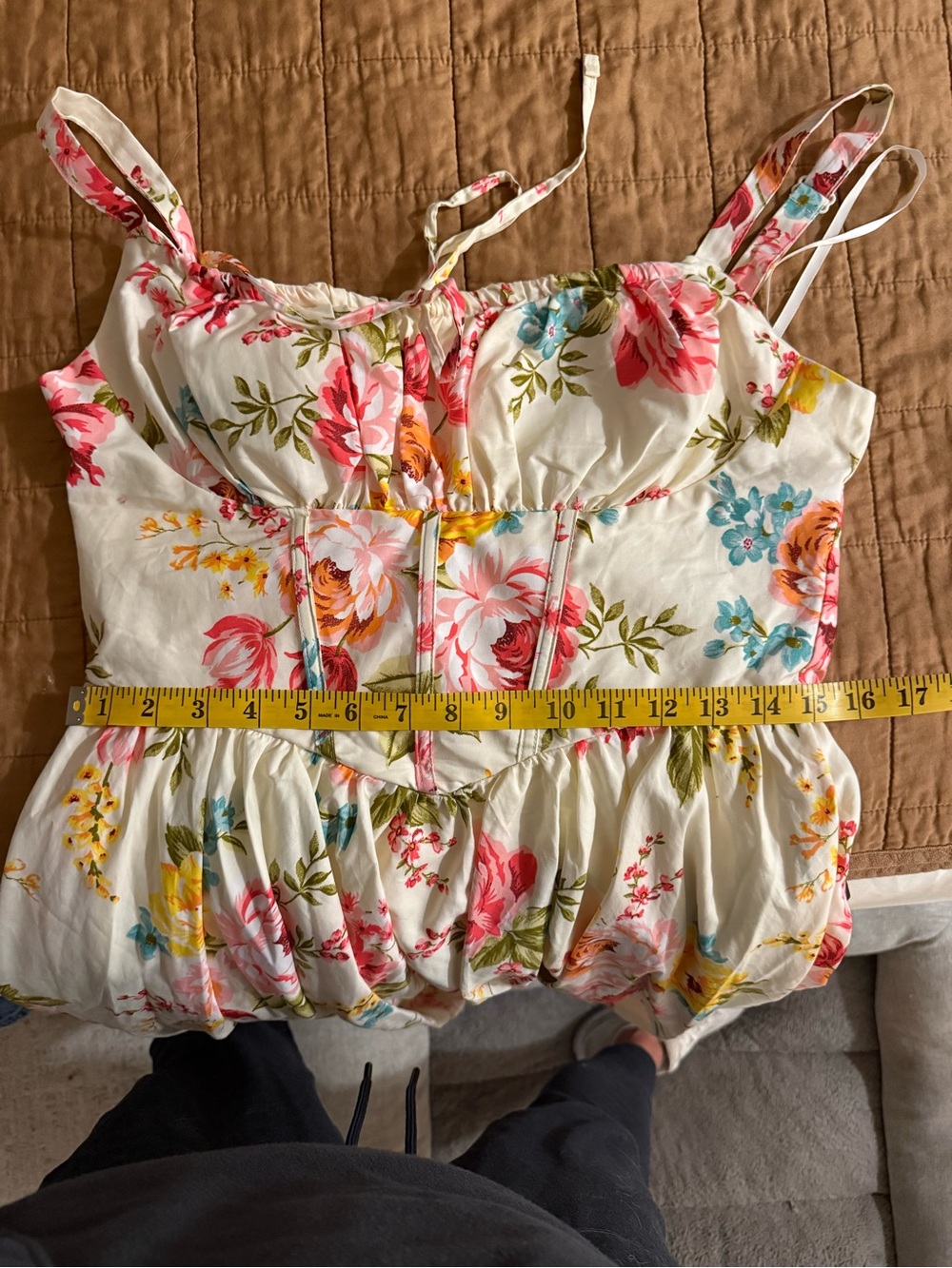 Floral Cream Midi Dress with Pink & Yellow Blooms - Picture 8 of 8